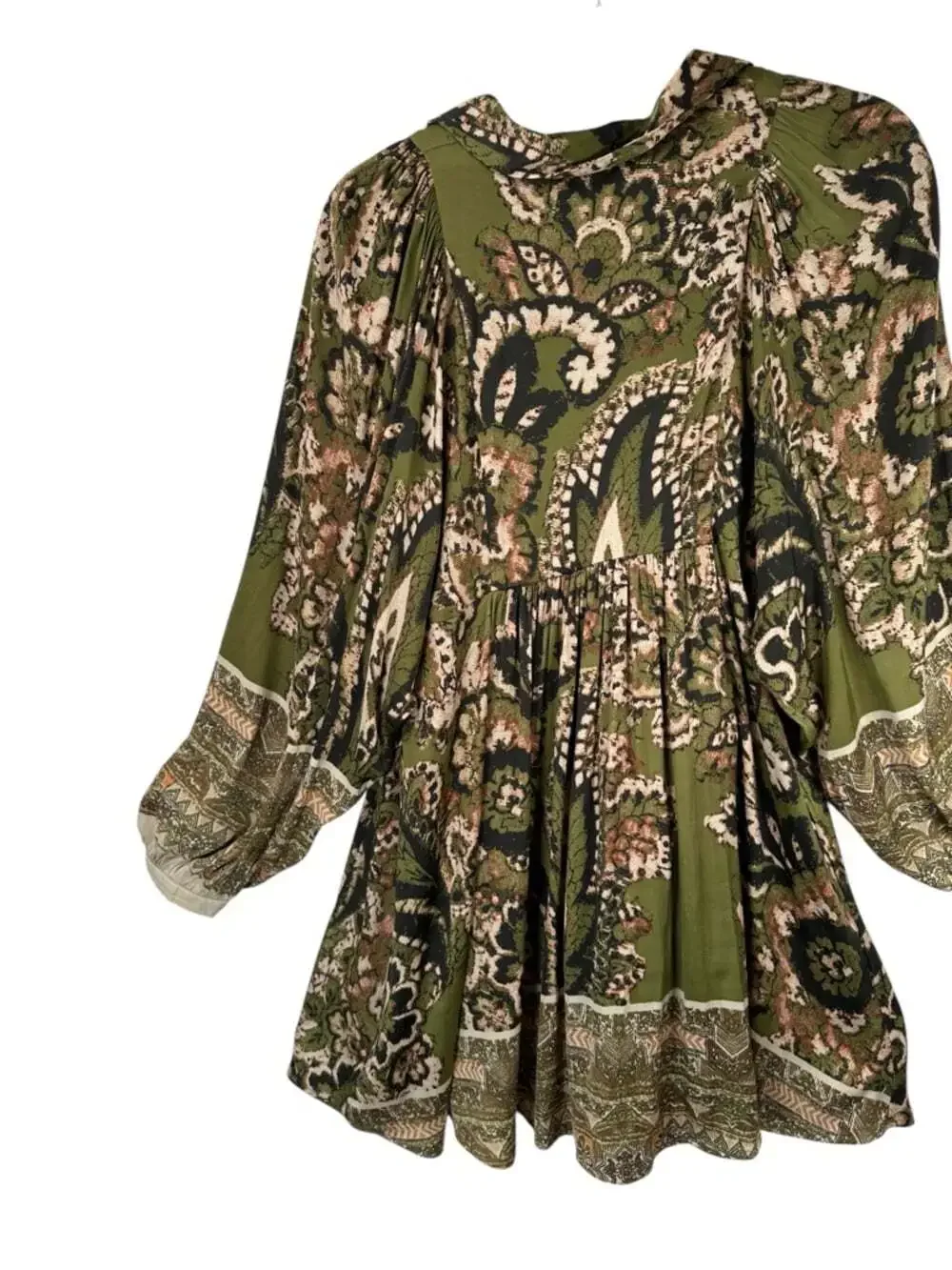Free People Say You Love Me Dress Small Green Paisley Boho Mini Dress